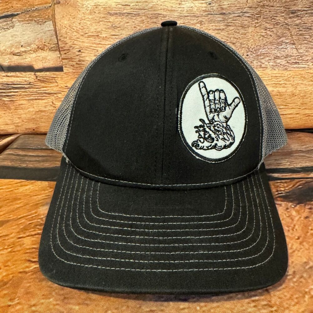 Richardson 112 Trucker Hat Men's Adjustable Black Gray Shaka Hand Patch Cap